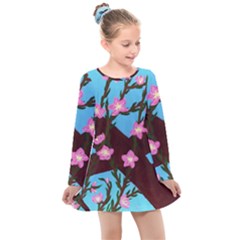Cherry Blossom Branches Kids  Long Sleeve Dress by lwdstudio