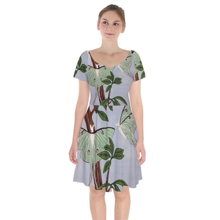 Lunar Moths Short Sleeve Bardot Dress