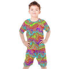 Colorful Wavy Shapes                                         Kids  Tee And Shorts Set by LalyLauraFLM