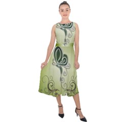Wonderful Butterlies , Green Colors Midi Tie-back Chiffon Dress by FantasyWorld7