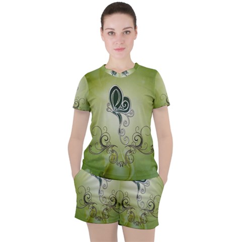 Wonderful Butterlies , Green Colors Women s Tee And Shorts Set by FantasyWorld7