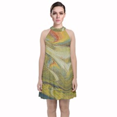 Rainbow Tornado Velvet Halter Neckline Dress 