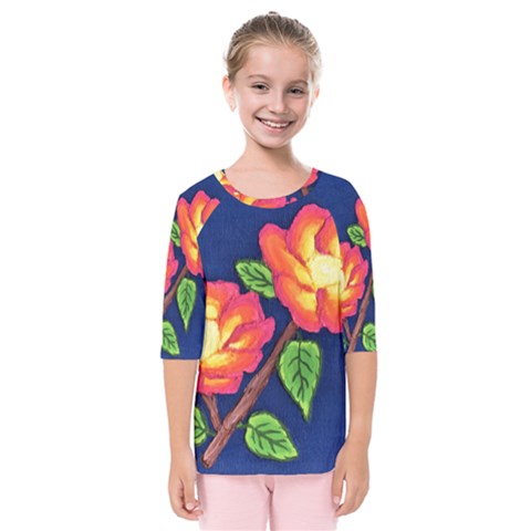 Sunset Flowers Kids  Quarter Sleeve Raglan Tee by lwdstudio