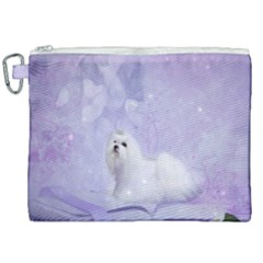 Cute Little Maltese, Soft Colors Canvas Cosmetic Bag (xxl) by FantasyWorld7