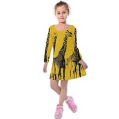 Giraffe  Kids  Long Sleeve Velvet Dress by Valentinaart