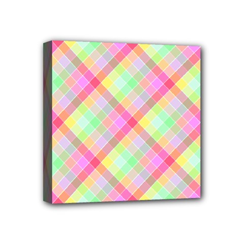 Pastel Rainbow Tablecloth Diagonal Check Mini Canvas 4  X 4  (stretched) by PodArtist