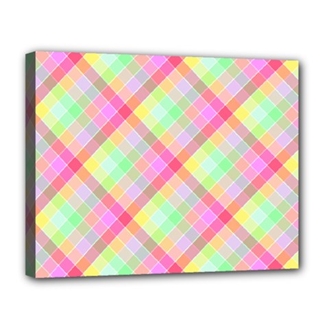 Pastel Rainbow Tablecloth Diagonal Check Canvas 14  X 11  (stretched) by PodArtist