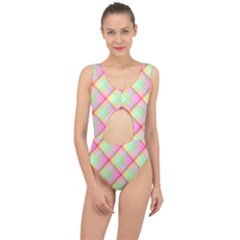 Pastel Rainbow Tablecloth Diagonal Check Center Cut Out Swimsuit by PodArtist