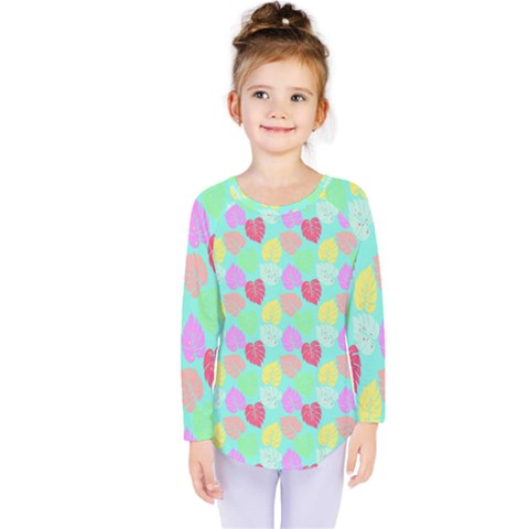 Pastel Rainbow Monstera Kids  Long Sleeve Tee by PodArtist