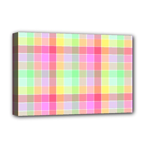 Pastel Rainbow Sorbet Ice Cream Check Plaid Deluxe Canvas 18  x 12  (Stretched)