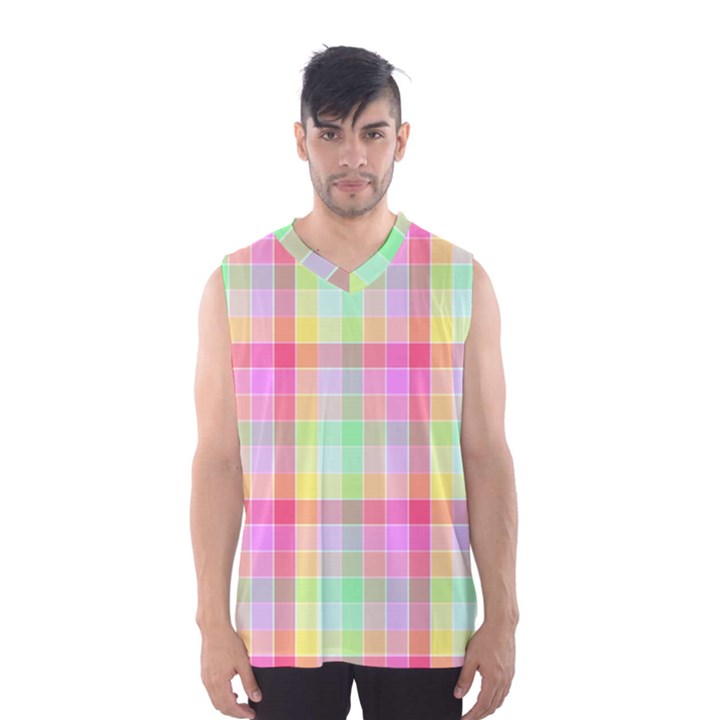 Pastel Rainbow Sorbet Ice Cream Check Plaid Men s Basketball Tank Top