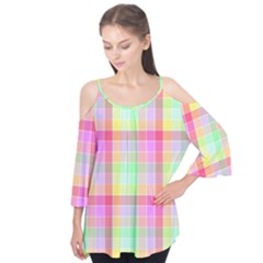 Pastel Rainbow Sorbet Ice Cream Check Plaid Flutter Tees