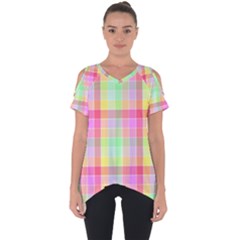 Pastel Rainbow Sorbet Ice Cream Check Plaid Cut Out Side Drop Tee