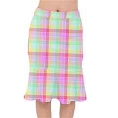 Pastel Rainbow Sorbet Ice Cream Check Plaid Mermaid Skirt by PodArtist