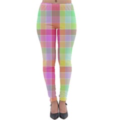 Pastel Rainbow Sorbet Ice Cream Check Plaid Lightweight Velour Leggings by PodArtist