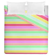 Pastel Rainbow Sorbet Horizontal Deck Chair Stripes Duvet Cover Double Side (queen Size) by PodArtist