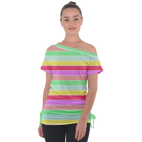 Pastel Rainbow Sorbet Horizontal Deck Chair Stripes Tie-up Tee by PodArtist