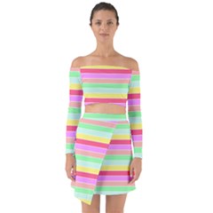 Pastel Rainbow Sorbet Horizontal Deck Chair Stripes Off Shoulder Top With Skirt Set by PodArtist