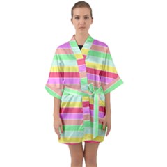 Pastel Rainbow Sorbet Horizontal Deck Chair Stripes Quarter Sleeve Kimono Robe
