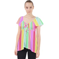 Pastel Rainbow Sorbet Deck Chair Stripes Lace Front Dolly Top by PodArtist