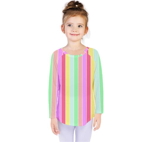 Pastel Rainbow Sorbet Deck Chair Stripes Kids  Long Sleeve Tee by PodArtist