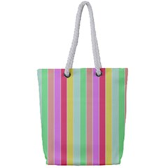 Pastel Rainbow Sorbet Deck Chair Stripes Full Print Rope Handle Tote (small) by PodArtist