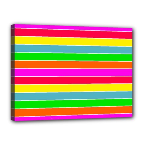 Neon Hawaiian Rainbow Horizontal Deck Chair Stripes Canvas 16  X 12  (stretched) by PodArtist