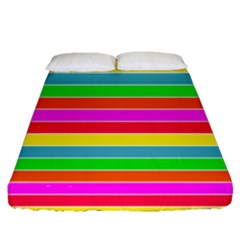 Neon Hawaiian Rainbow Horizontal Deck Chair Stripes Fitted Sheet (queen Size) by PodArtist