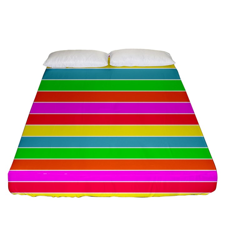 Neon Hawaiian Rainbow Horizontal Deck Chair Stripes Fitted Sheet (Queen Size)