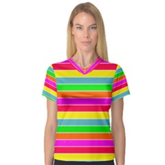 Neon Hawaiian Rainbow Horizontal Deck Chair Stripes V-neck Sport Mesh Tee