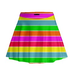 Neon Hawaiian Rainbow Horizontal Deck Chair Stripes Mini Flare Skirt by PodArtist