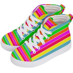 Neon Hawaiian Rainbow Horizontal Deck Chair Stripes Kid s Hi-top Skate Sneakers by PodArtist