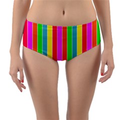 Neon Hawaiian Rainbow Deck Chair Stripes Reversible Mid-waist Bikini Bottoms by PodArtist