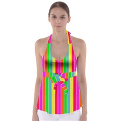 Neon Hawaiian Rainbow Deck Chair Stripes Babydoll Tankini Top by PodArtist