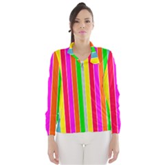 Neon Hawaiian Rainbow Deck Chair Stripes Windbreaker (women) by PodArtist