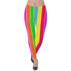 Neon Hawaiian Rainbow Deck Chair Stripes Velvet Leggings by PodArtist