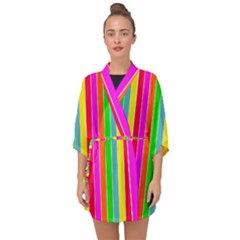 Neon Hawaiian Rainbow Deck Chair Stripes Half Sleeve Chiffon Kimono by PodArtist