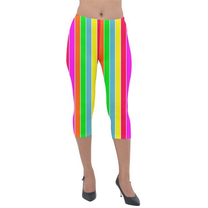 Neon Hawaiian Rainbow Deck Chair Stripes Lightweight Velour Capri Leggings 