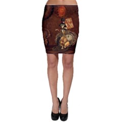 Funny Steampunk Skeleton, Clocks And Gears Bodycon Skirt