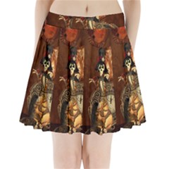 Funny Steampunk Skeleton, Clocks And Gears Pleated Mini Skirt by FantasyWorld7