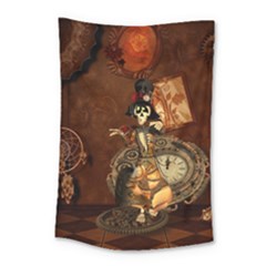 Funny Steampunk Skeleton, Clocks And Gears Small Tapestry by FantasyWorld7