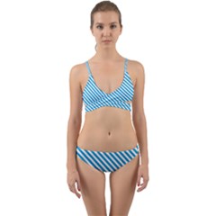 Oktoberfest Bavarian Blue And White Small Candy Cane Stripes Wrap Around Bikini Set by PodArtist