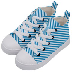 Oktoberfest Bavarian Blue And White Small Candy Cane Stripes Kid s Mid-top Canvas Sneakers by PodArtist