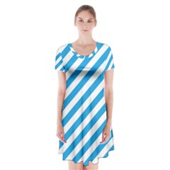 Oktoberfest Bavarian Blue And White Candy Cane Stripes Short Sleeve V-neck Flare Dress by PodArtist