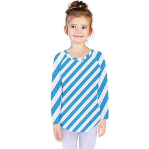 Oktoberfest Bavarian Blue And White Candy Cane Stripes Kids  Long Sleeve Tee by PodArtist