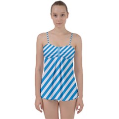 Oktoberfest Bavarian Blue And White Candy Cane Stripes Babydoll Tankini Set by PodArtist