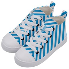 Oktoberfest Bavarian Blue And White Candy Cane Stripes Kid s Mid-top Canvas Sneakers by PodArtist