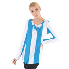 Oktoberfest Bavarian Blue And White Large Cabana Stripes Tie Up Tee by PodArtist