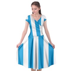 Oktoberfest Bavarian Blue And White Large Cabana Stripes Cap Sleeve Wrap Front Dress by PodArtist