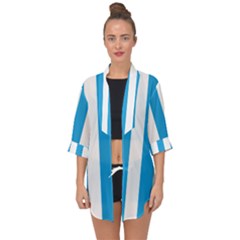 Oktoberfest Bavarian Blue And White Large Cabana Stripes Open Front Chiffon Kimono by PodArtist